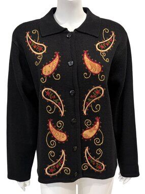 Crystal Kobe Knit Cardigan Sweater Womens L Paisley Embroidery Gottagecore